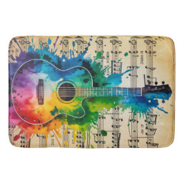 Alfombrilla De Baño Melodía colorida: Guitarra pintada sobre música vi