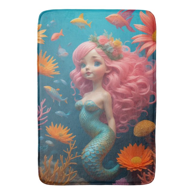 Alfombrilla De Baño Mermaid Cute Rosa (Frente vertical)