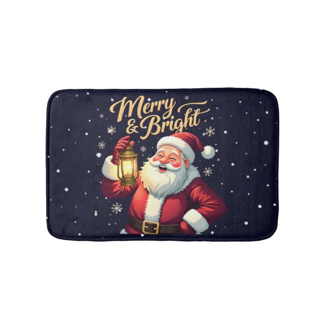 Alfombrilla De Baño Merry Bright Santa Holding Lantern Illustration (Anverso)