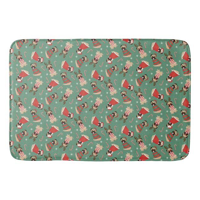 Alfombrilla De Baño Merry Woofmas Pug Dogs (Anverso)