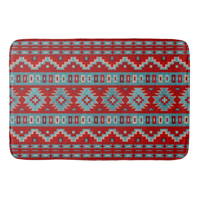 Alfombrilla De Baño Mesas del Suroeste Turquesa y Rojo Grande (Anverso)