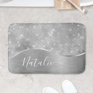 Alfombrilla De Baño Metálico personalizado del Purpurina de plata Glam