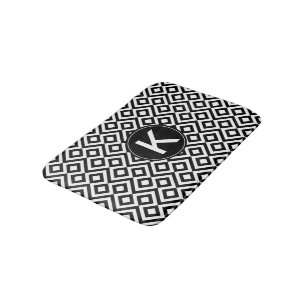 Alfombrilla De Baño Metro geométrico blanco negro con monograma Person