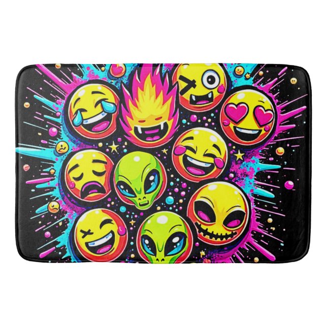 Alfombrilla De Baño Mezcla de Emoji Funky de Neón (Anverso)