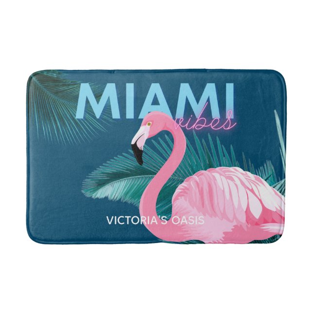 Alfombrilla De Baño Miami Vibes Neon Flamingo Art Deco (Anverso)