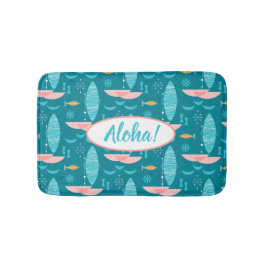 Alfombrilla De Baño Mid Century Pink Catamaran - Blue Background