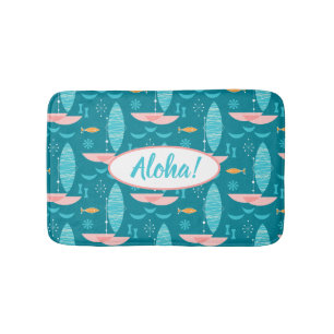 Alfombrilla De Baño Mid Century Pink Catamaran - Blue Background