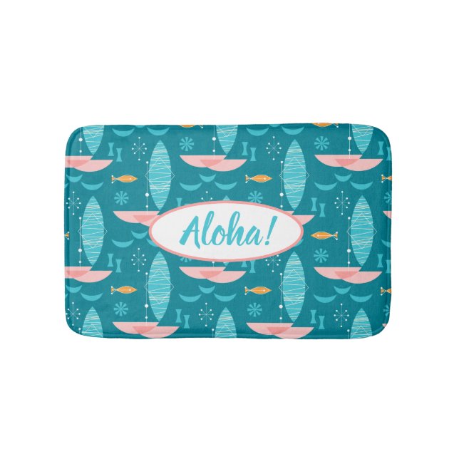 Alfombrilla De Baño Mid Century Pink Catamaran - Blue Background (Anverso)