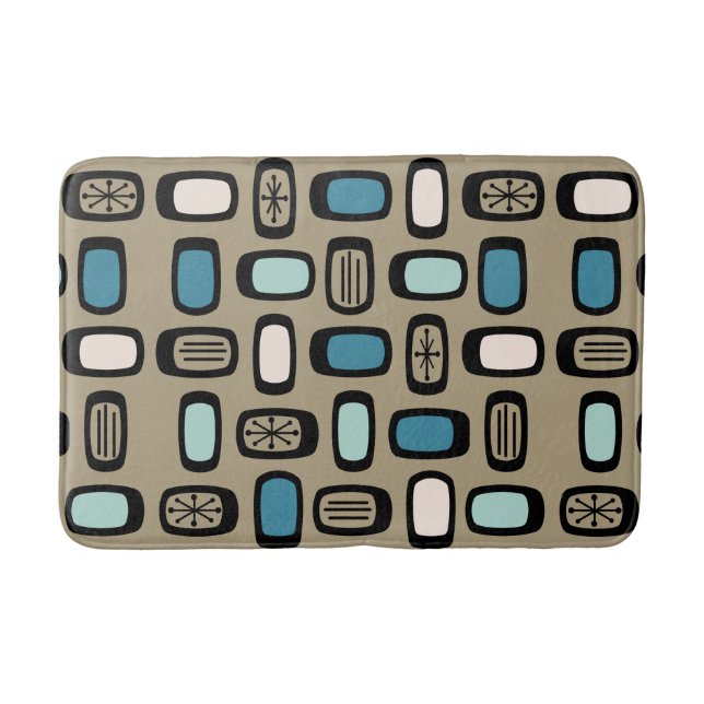 Alfombrilla De Baño Midcentury MCM Rounded Rectangles Gold Blue (Anverso)
