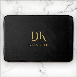 Alfombrilla De Baño Minimalista elegante Monograma Negro Oro Estilo