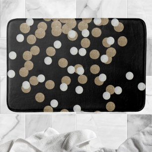 Alfombrilla De Baño minimalista purpurina negro champán oro confetti