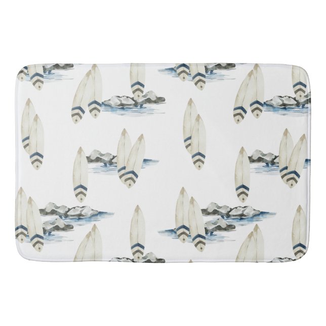 Alfombrilla De Baño Mínimo Surfboard Acuarela Vasos costeros de playa (Anverso)