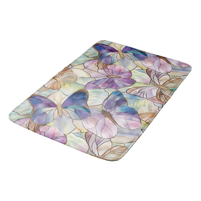 Alfombrilla De Baño Mint Aqua Blue Purple Butterflies (Angular)