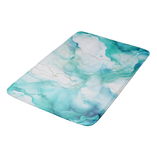 Alfombrilla De Baño Mint Aqua Ink Marble (Angular)