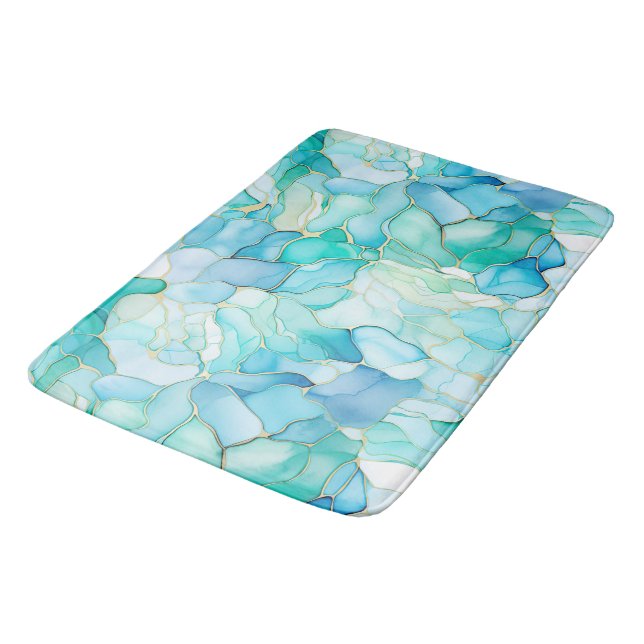 Alfombrilla De Baño Mint Aqua Pearl Gold Marble (Angular)