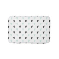 Mint y Black Hearts Doodles Pattern Bath Mat