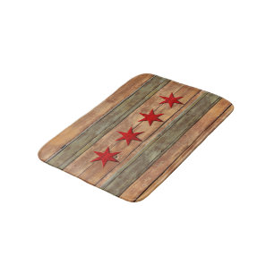 Alfombrilla De Baño Mirada tallada madera de la bandera de Chicago