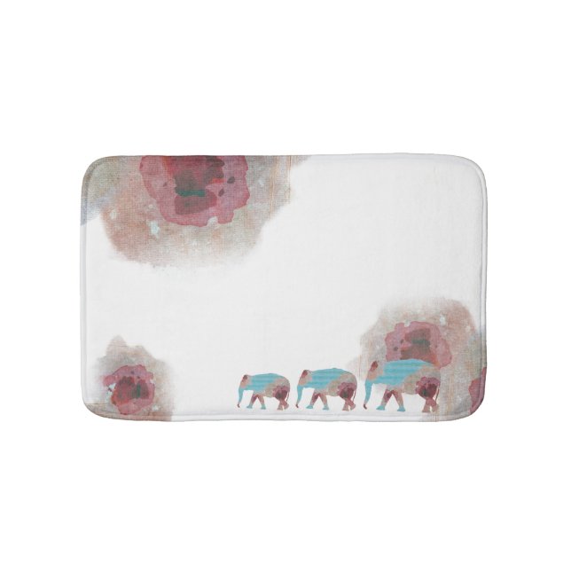 Alfombrilla De Baño Moda Acuarela Floral Y Mat De Baño De Elefante (Anverso)