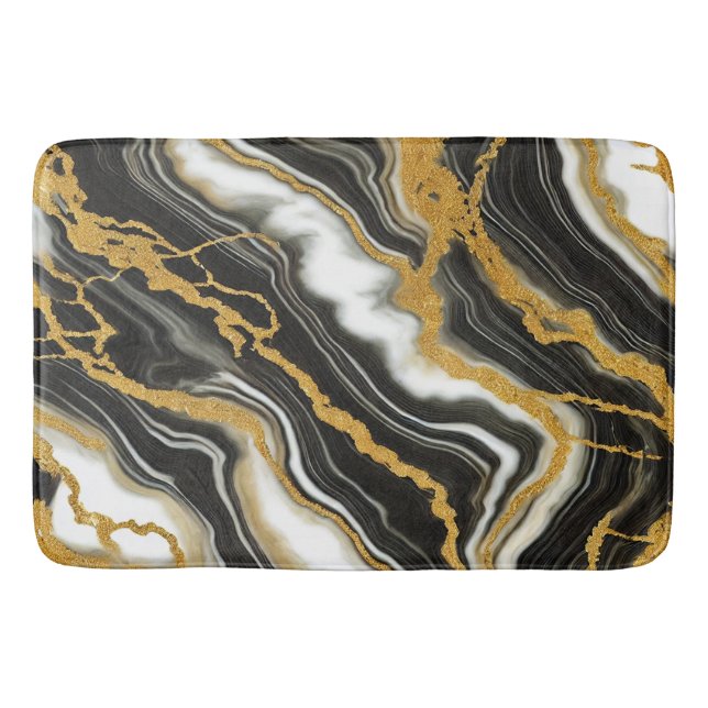 Alfombrilla De Baño Moda Black White Gold Marble Look Glamour (Anverso)