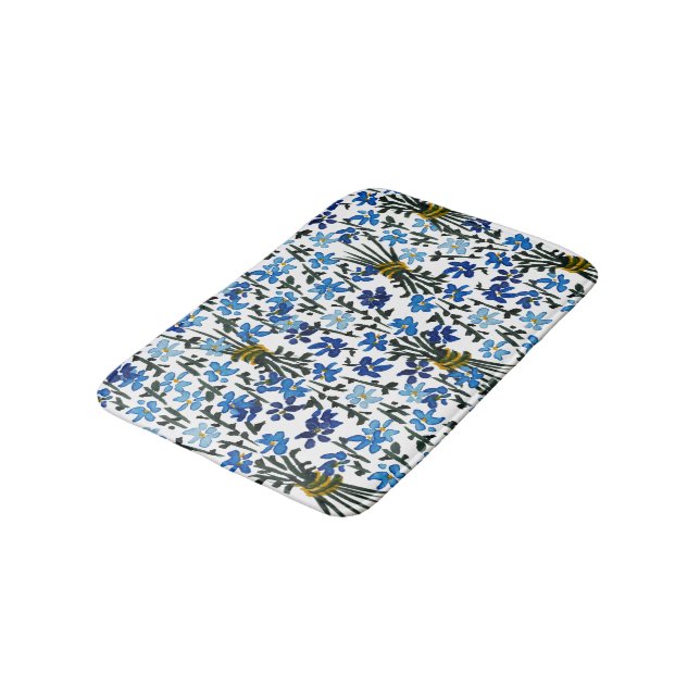 Alfombrilla De Baño Moda bohemia de flores silvestres azul acuarela (Angular)