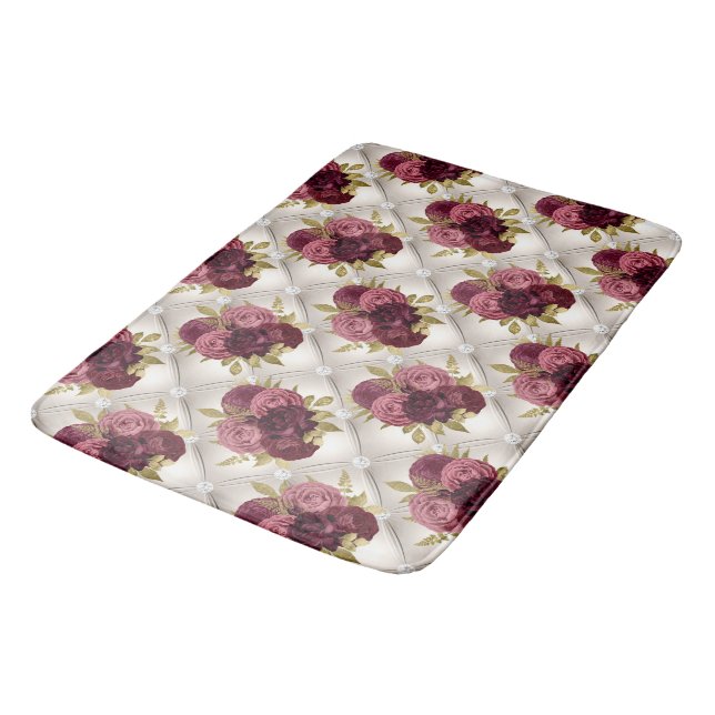 Alfombrilla De Baño Moda Burgundy Gold Floral diamante tufé (Angular)