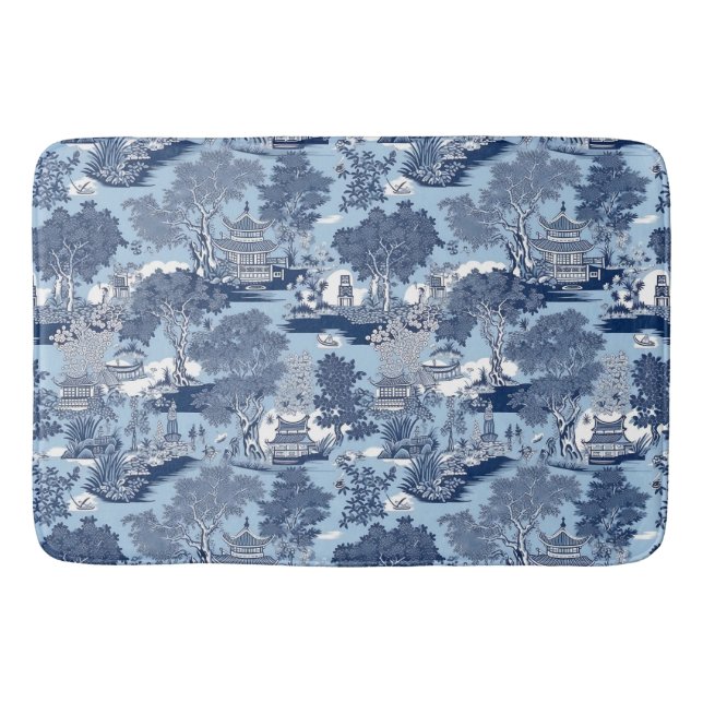 Alfombrilla De Baño Moda Cabaña chinoiserie de sauce blanco azul (Anverso)