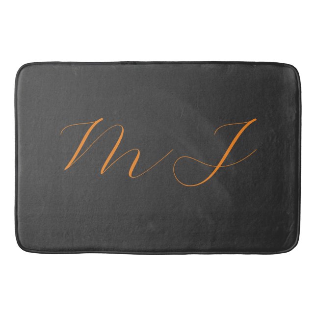 Alfombrilla De Baño Moda caligrafía naranja gris monograma nombre inic (Anverso)