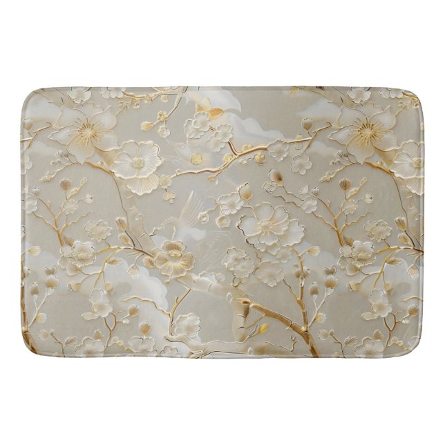 Alfombrilla De Baño Moda crema dorada floral (Anverso)