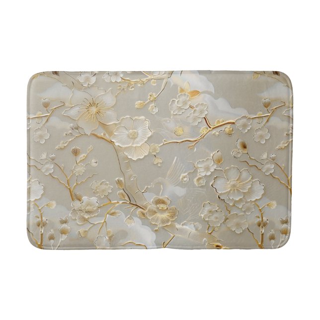 Alfombrilla De Baño Moda crema dorada floral (Anverso)