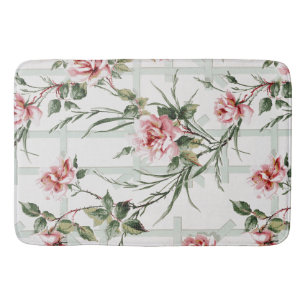 Alfombrilla De Baño Moda de cabaña rosas rosadas en Trellis