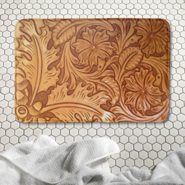 Alfombrilla De Baño Moda de vaquero castaño rústico cuero occidental (Rustic brown cowboy fashion western leather bath mat)