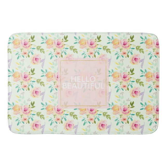 Alfombrilla De Baño Moda floral rosa suave (Anverso)