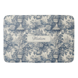 Alfombrilla De Baño Moda floral vintage Blue toile de jouy monograma