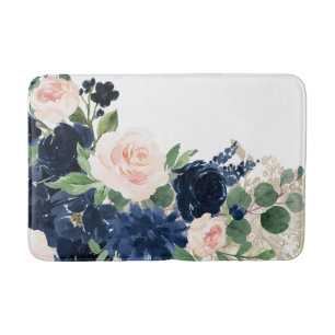 Alfombrilla De Baño Moda florece Martillo azul marino y Rosa Rubor