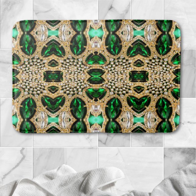 Alfombrilla De Baño moda giratoria arte arte deco oro esmeralda verde (girly chic fashion art deco gold emerald green bath mat)