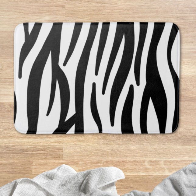 Alfombrilla De Baño moda giratoria elegante impresión de cebra blanca  (girly chic stylish black white zebra print bath mat)