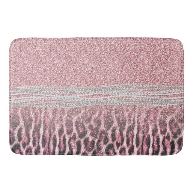 Alfombrilla De Baño Moda Girly Pink Leopard Purpurina de impresión ani (Anverso)