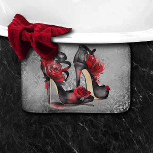 Alfombrilla De Baño Moda gótica tacones de tacones de porra con Rosas