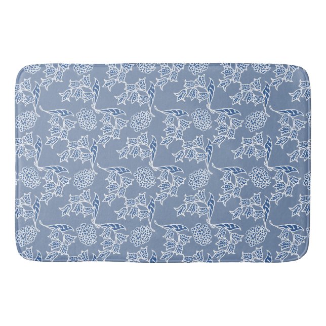 Alfombrilla De Baño Moda Indigo Azul Étnico Floral Impresión de Baño M (Anverso)