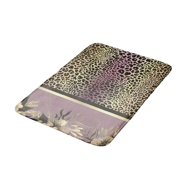 Alfombrilla De Baño Moda Lavender Gold Leopard Safari Floral (Angular)