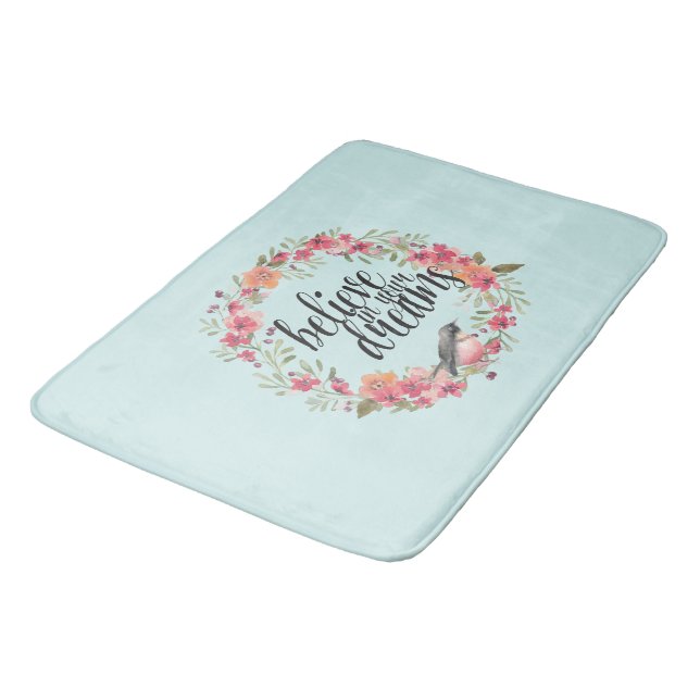 Alfombrilla De Baño Moda Mint cree en tu sueño floral rosa (Angular)
