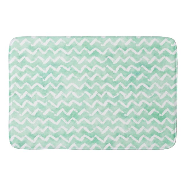 Alfombrilla De Baño Moda Mint Watercolor Chevron Stripes (Anverso)