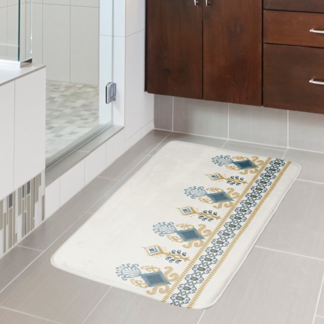 Alfombrilla De Baño Moda Moderno Neutral Verde azulado Azul Ikat Patró (Subido por el creador)