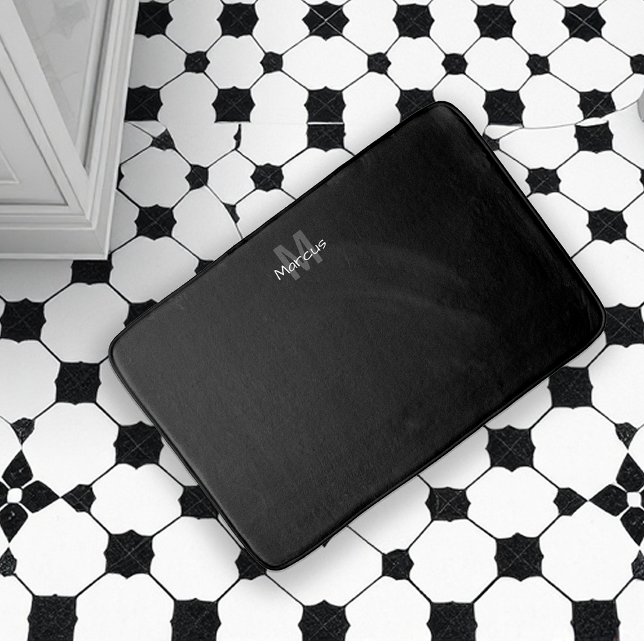 Alfombrilla De Baño Moda negra monogramada (Subido por el creador)