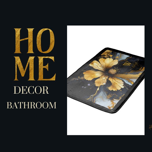 Alfombrilla De Baño moda oro negro abstracto floral (Subido por el creador)