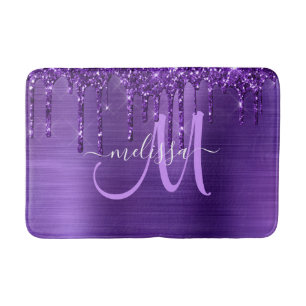 Alfombrilla De Baño Moda Purpurina de goteo morado Pincel Monograma Me