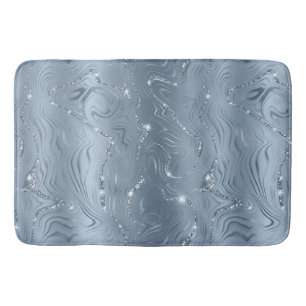 Alfombrilla De Baño Moda Purpurina de plata azul turbulento de lujo