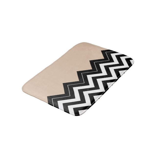 Alfombrilla De Baño Moda Taupe Blanco Negro Zigzag Stripes Patrón (Angular)