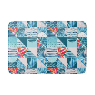 Alfombrilla De Baño Modelo abstracto geométrico verde azulado tropica