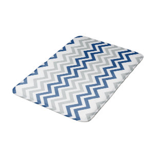 Alfombrilla De Baño Modelo azul de moda de Chevron del blanco gris